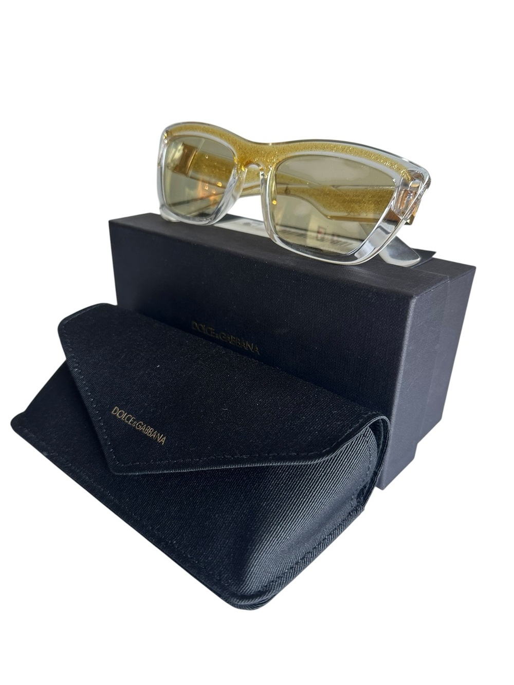 Dolce & Gabbana Clear Frames with Gold Glitter Temples Sunglasses
